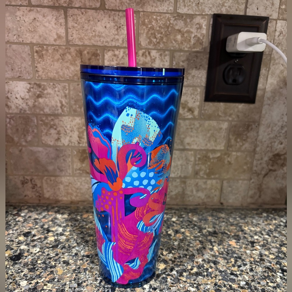 Starbucks Blue Wave Under the Sea Floral Holographic Cold Cup Tumbler Venti 24oz - Picture 2 of 8